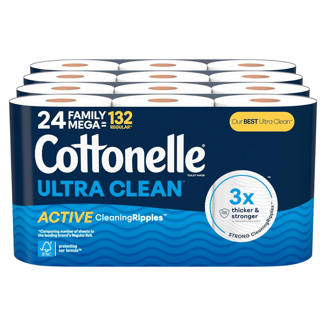 24-Count Cottonelle Ultra Clean Toilet Paper Family Mega Rolls