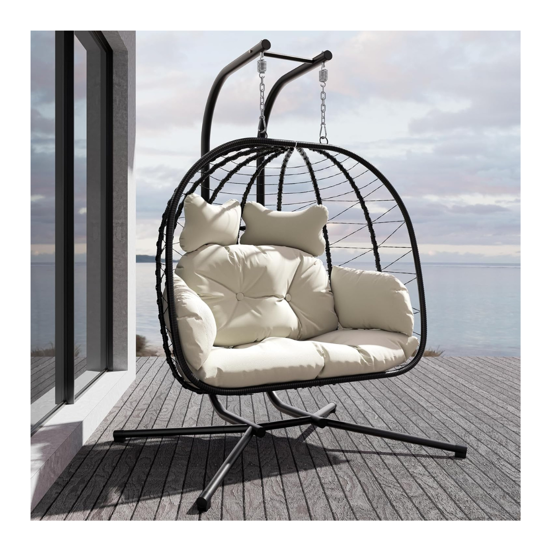 Double Wicker Swing Egg Chair Hammock With Stand