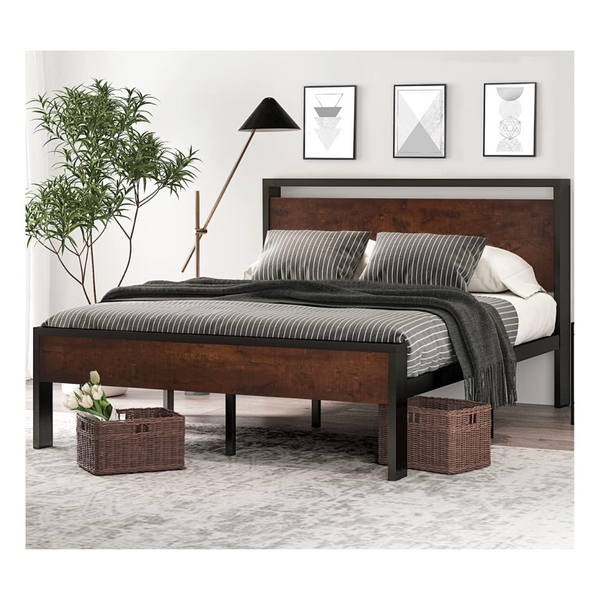 SHA CERLIN 14 Inch Queen Size Non-Slip Metal Platform Bed Frame