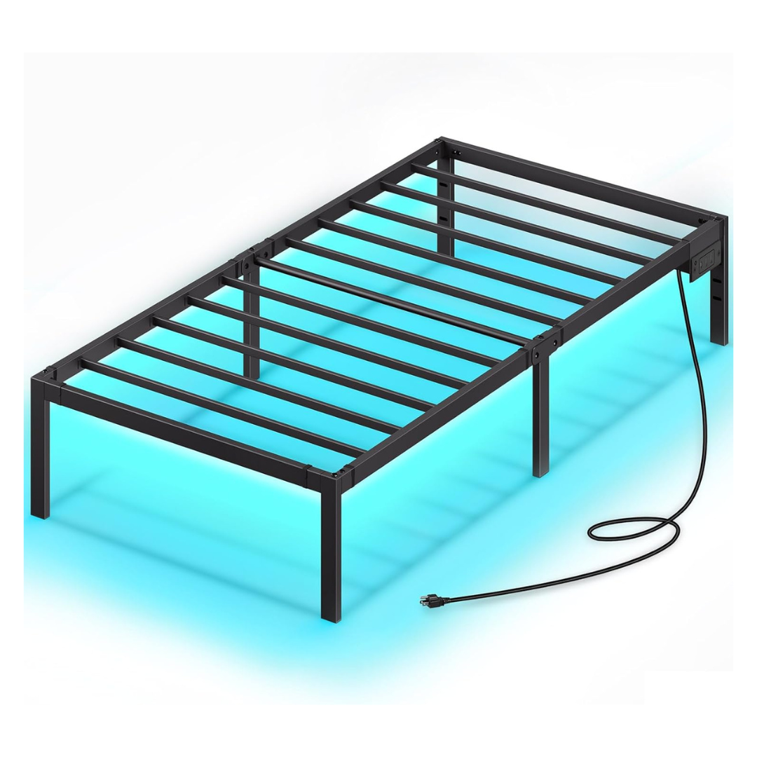 Rolanstar Twin Bed Frame With USB Charging Station And LED Lights