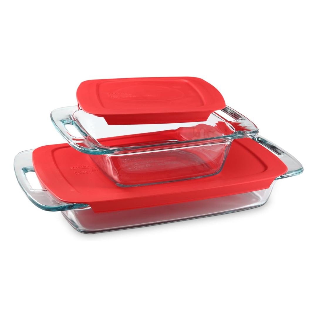 4-Piece Pyrex Extra Large Glass Baking Dish Set W/Lids & Handles