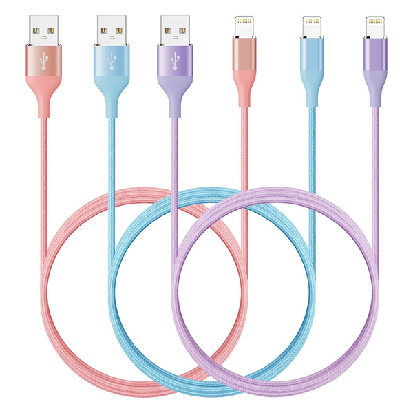 3-Pack 10ft Apple MFi Certified Fast Charging Lightning Cables (Various)