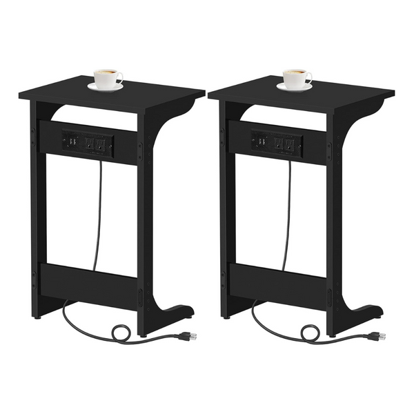 2-Pack C Shaped End Table With Charging Station