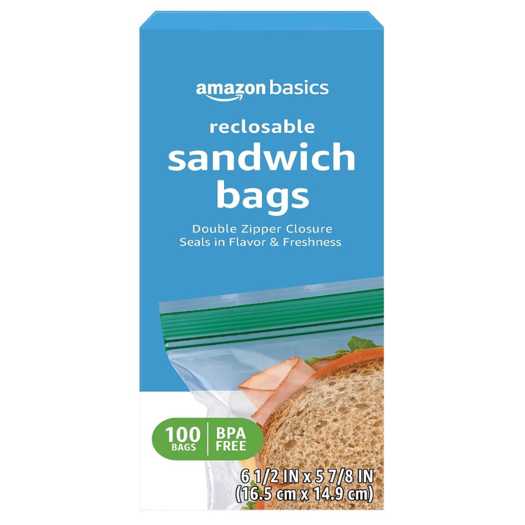 100-Count Amazon Basics Reclosable Double Zipper Sandwich Bags