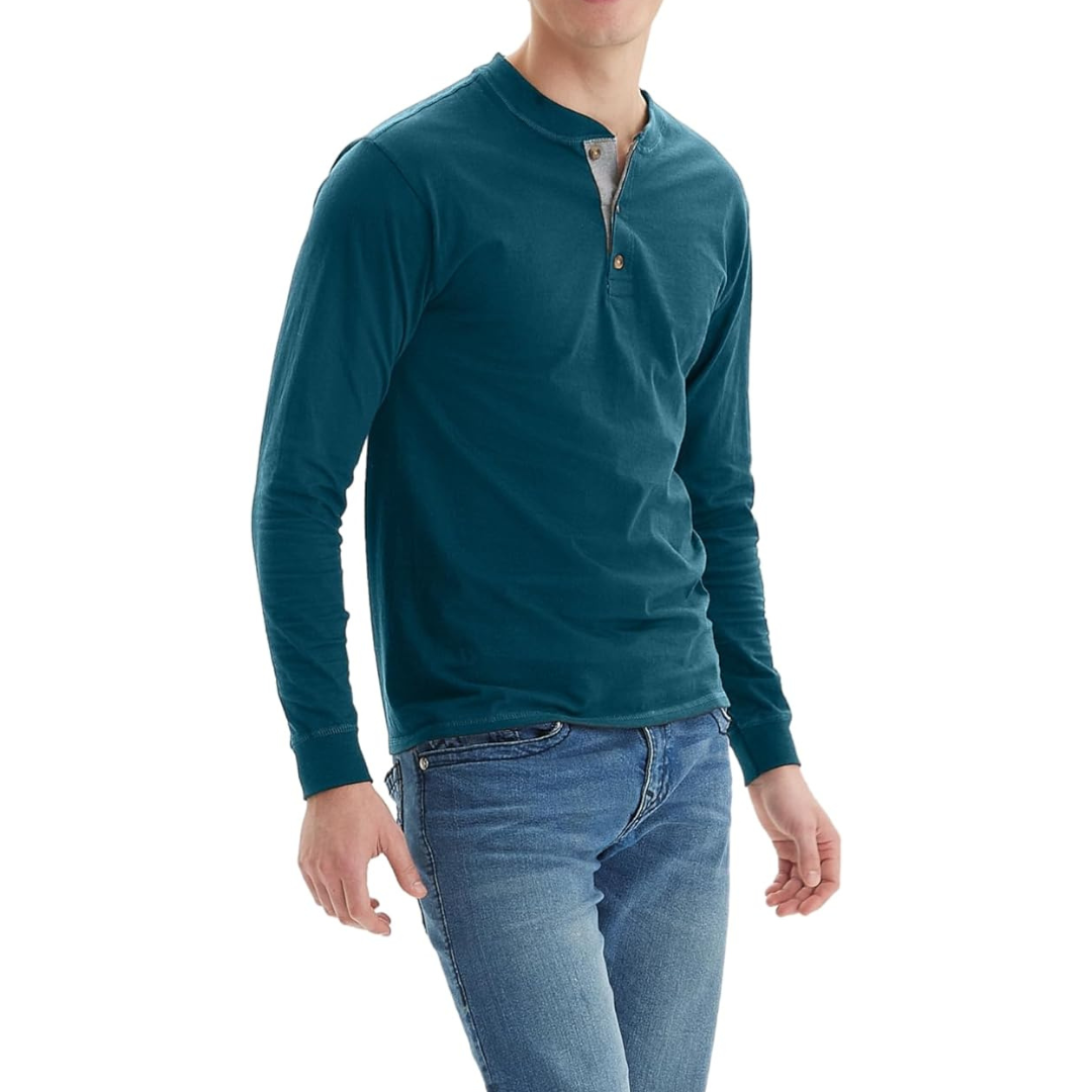 Hanes Men's Beefy Long Sleeve Three-Button Henley T-Shirt (Various)