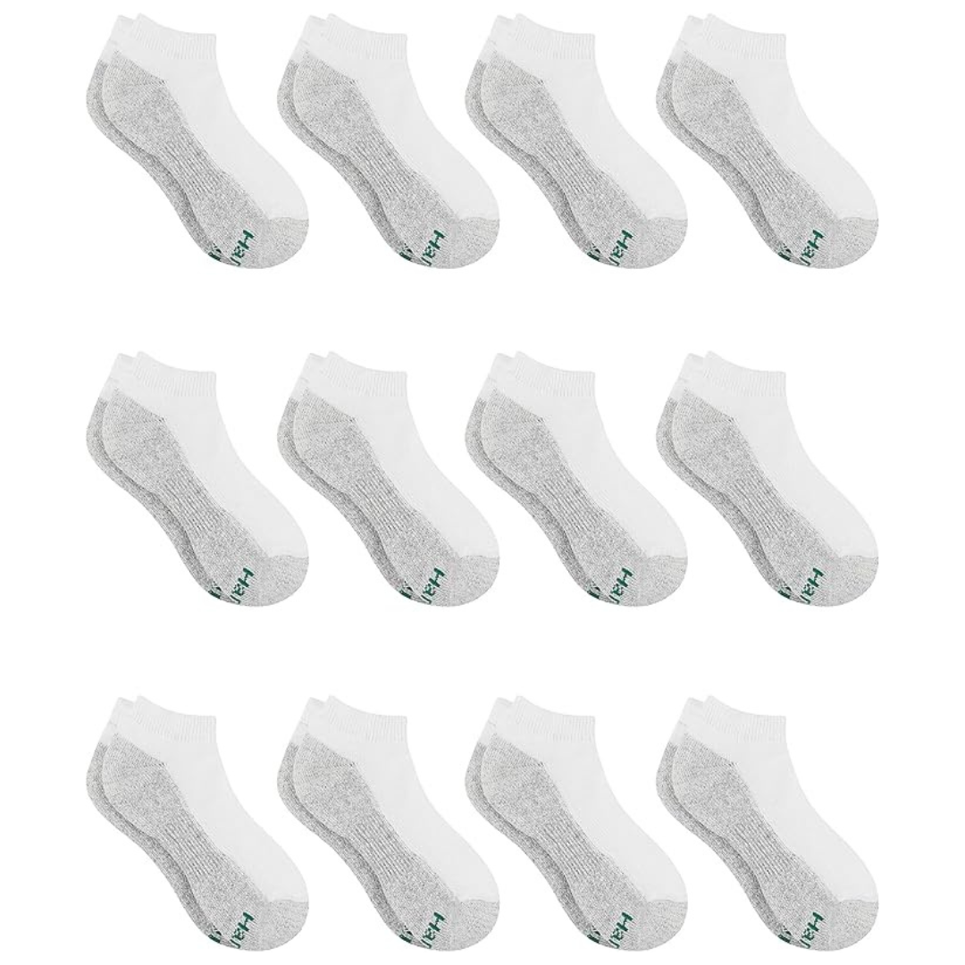 12-Pair Hanes Boys' Extra Durable No Show Multipack Athletic Socks