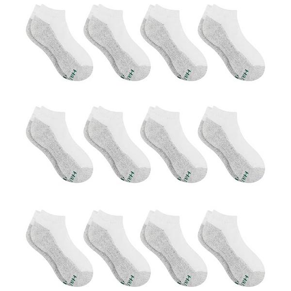 12-Pair Hanes Boys' Extra Durable No Show Multipack Athletic Socks