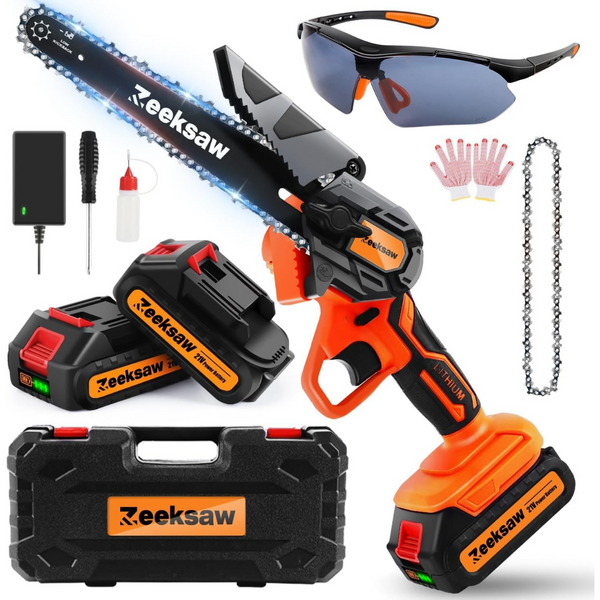 Zeeksaw 6" Cordless Super Handheld Chainsaw with 2x Big Batteries