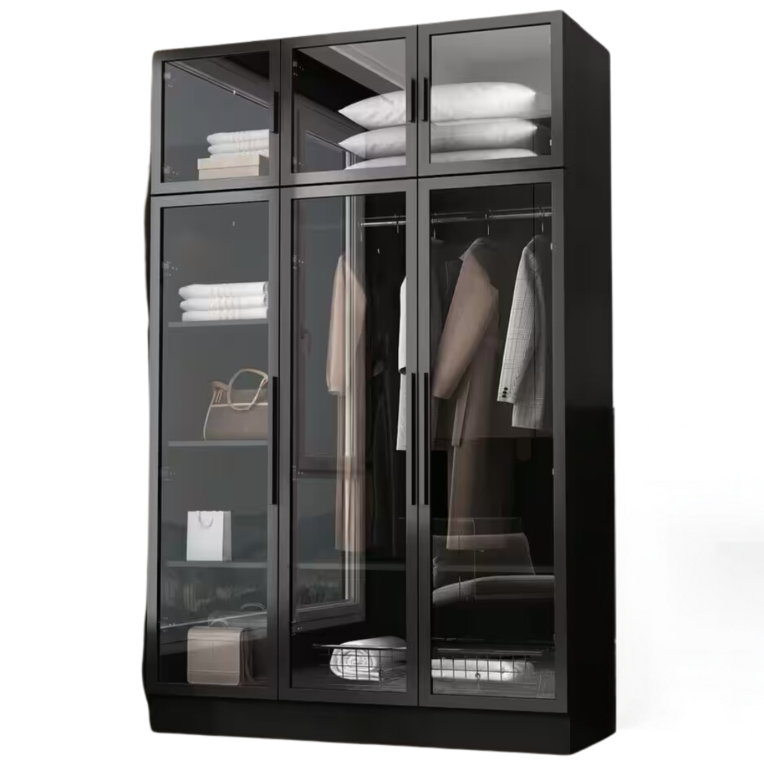 Glass Door Wood Armoire With LED Lighting