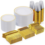 Goodluck 600 Pcs Gold Plastic Disposable Dinnerware Set (Service For 100)