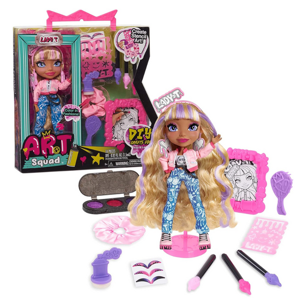 Art Squad Lady T 10'' Doll & Accessories W/ DIY Craft Stencil Project