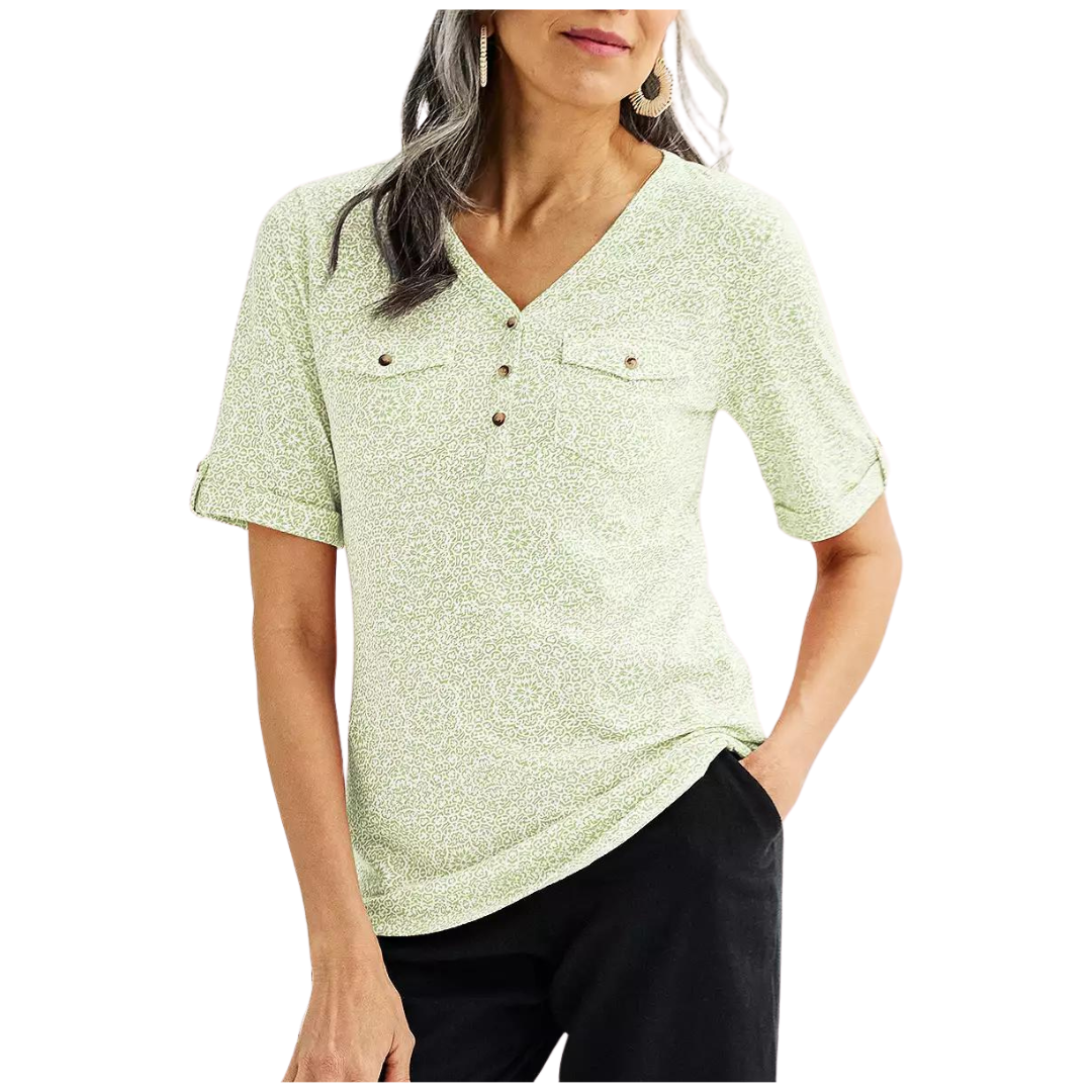 Croft & Barrow Womens Elbow Sleeve Utility Henley Top