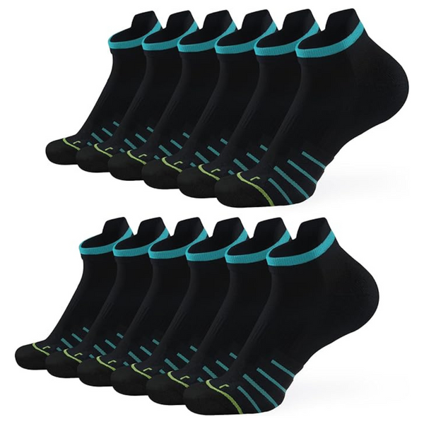 6-Pair Moisture Wicking Ankle Low Cut Sports Socks (Black)