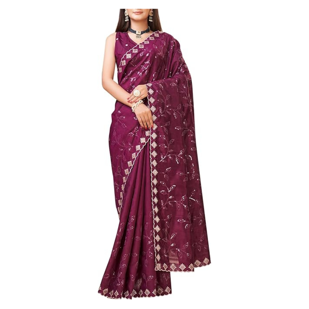 Women's Ruhani Silk Embroidery With Sequence Work Saree With Blouse