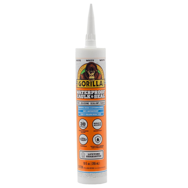 Gorilla Waterproof Caulk & Seal 100% Silicone Sealant (10oz)