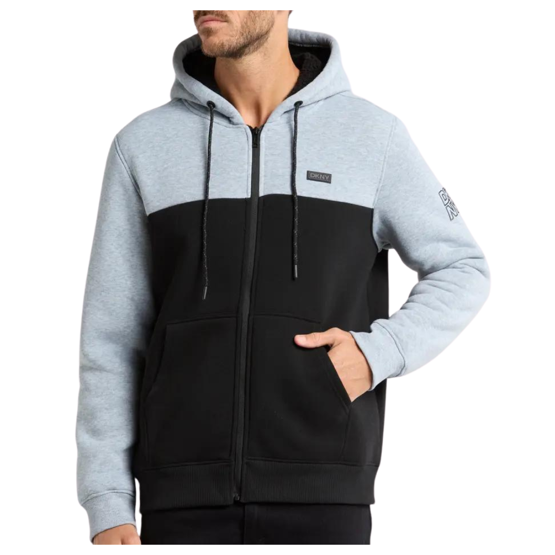 DKNY Men's Highrise Faux Shearling Lined Zip Hoodie