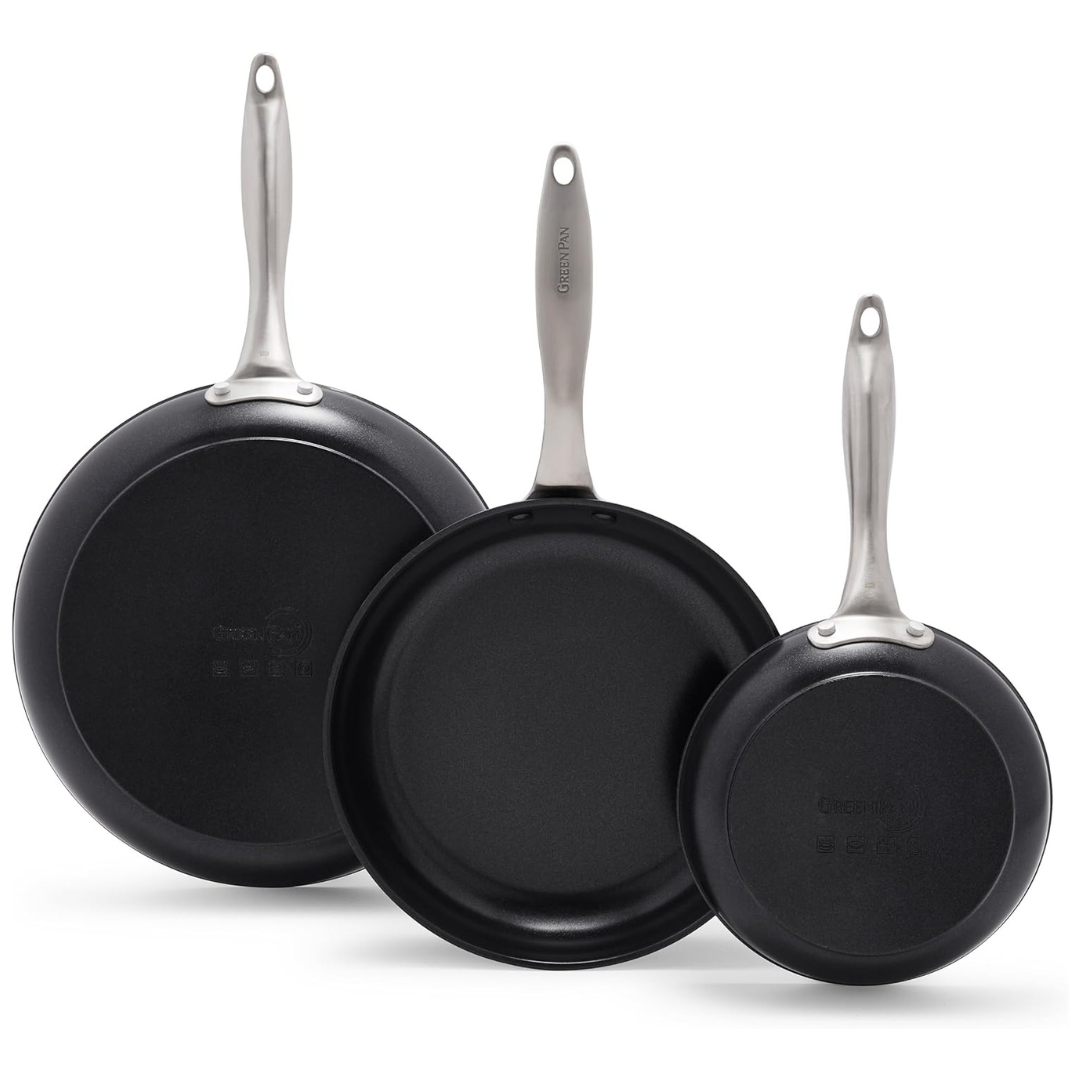 GreenPan Black Pro Infinite8 Ceramic Nonstick 3-Piece Frypan Set