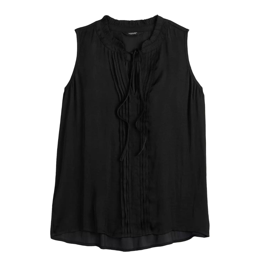 Simply Vera Vera Wang Tie Front Pintuck Womens Top