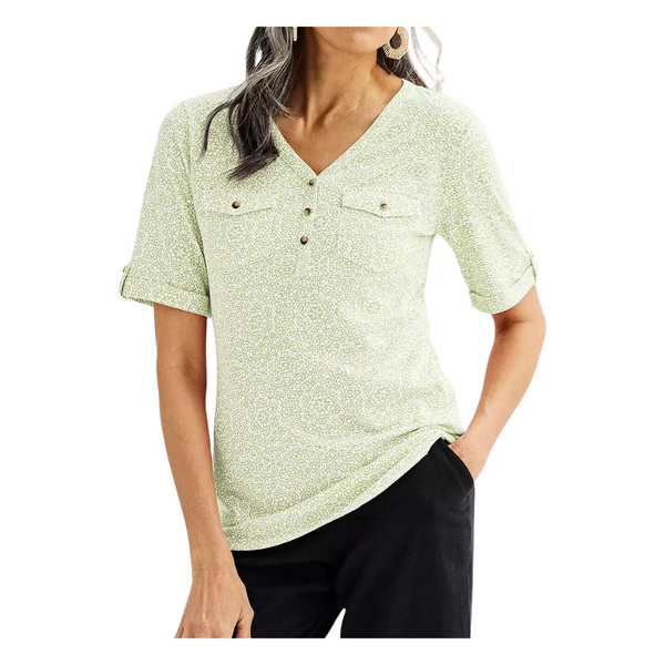 Croft & Barrow Womens Elbow Sleeve Utility Henley Top