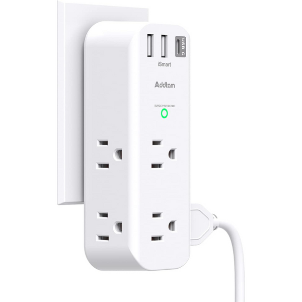 Addtam 3-Sided Surge Protector with 6 AC 3-USB Ports (1 USB C)