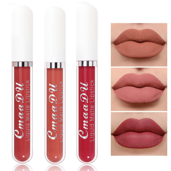 3-Piece Matte Waterproof Liquid Lipstick Set for Women (3 Colors)