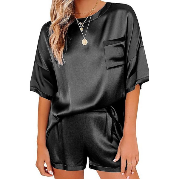 Ekouaer Satin Short Sleeve Silk Pajamas Sets for Women