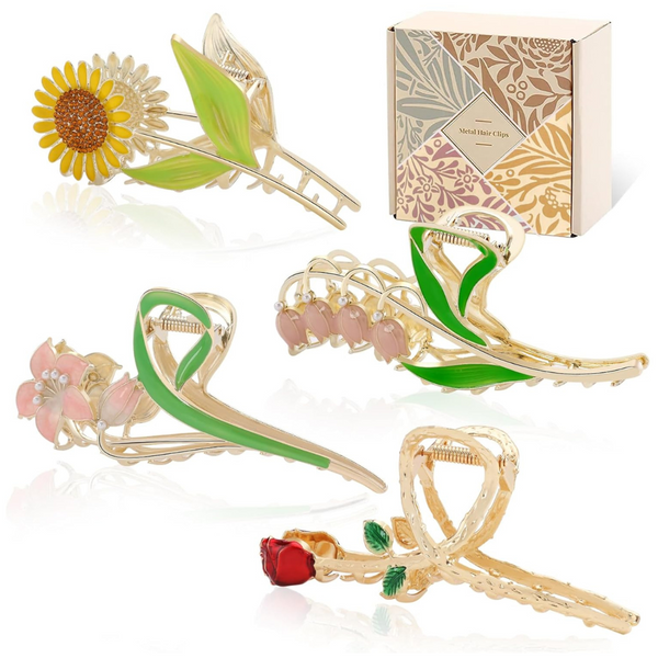 4-Pack Metal Flower Claw Clips for Women