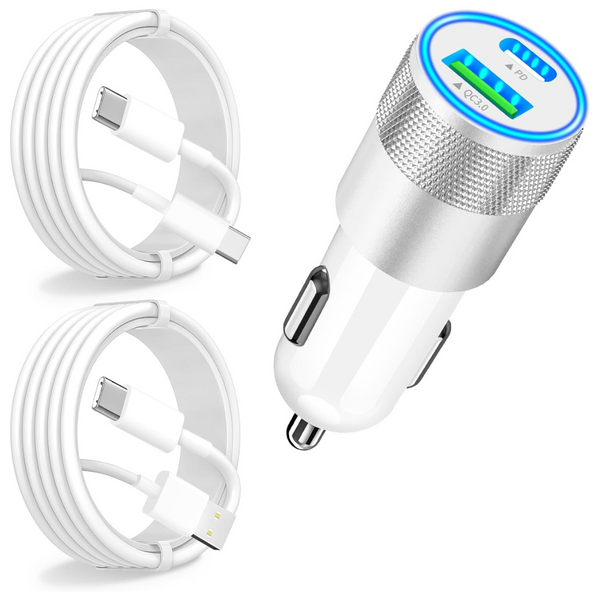 66W MFi Certified USB-C Car Charger with 2-Pack USB-C Cable