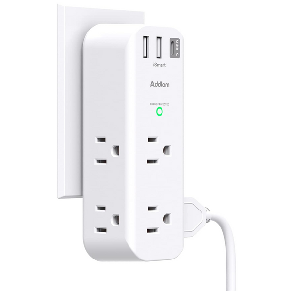 Addtam 3-Sided Surge Protector With 6 AC 3-USB Ports (1 USB C)