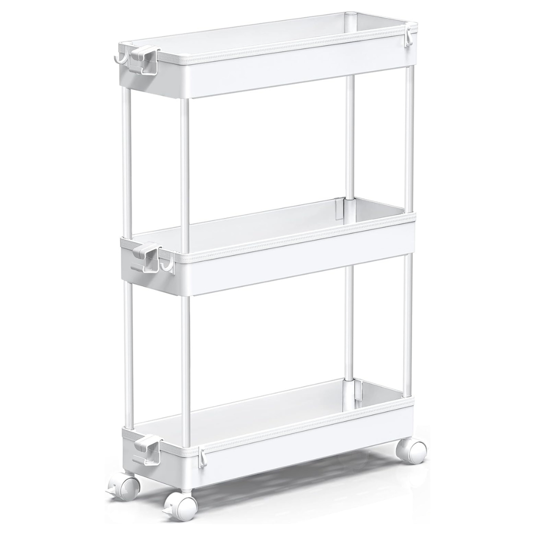 Spacekeeper 3-Tier Plastic Slim Rolling Bathroom Storage Cart