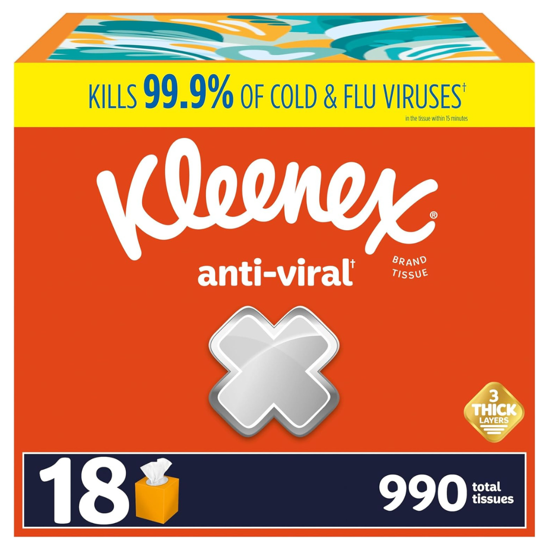 Kleenex Anti-Viral Facial Tissues (18 Cube Boxes, 55 Tissues Per Box = 990 Total Tissues)