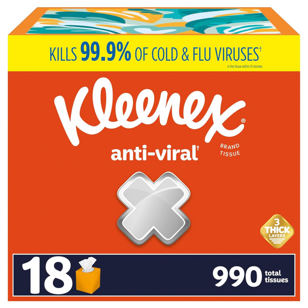 Kleenex Anti-Viral Facial Tissues (18 Cube Boxes, 55 Tissues Per Box = 990 Total Tissues)