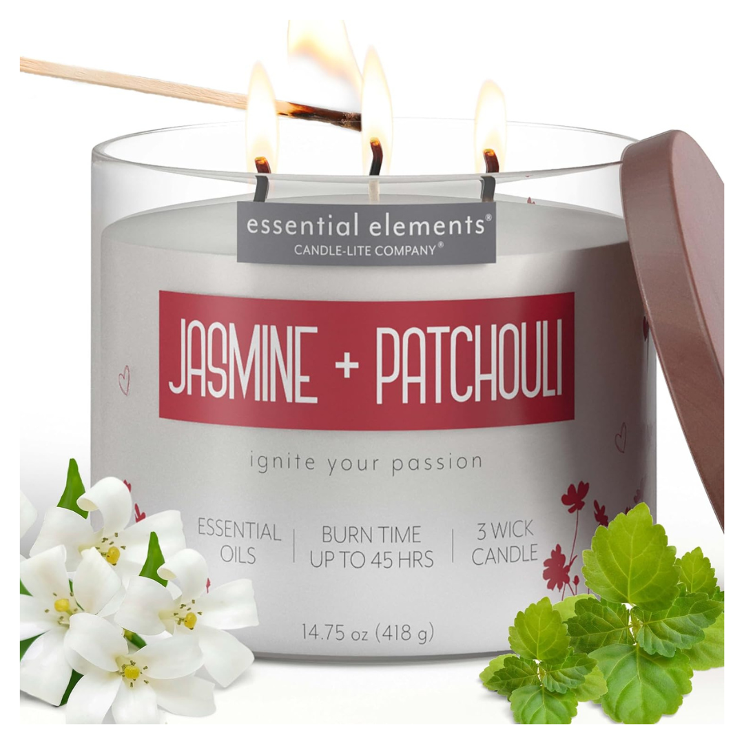 Essential Elements By Candle-Lite Scented Jasmine & Patchouli Fragrance Candles, 14.75 Oz.