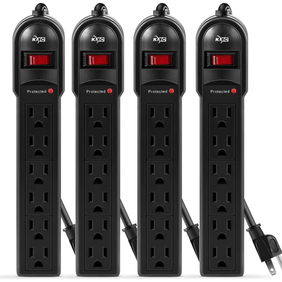 4-Pack KMC 2ft 600 Joule 6-Outlet Surge Protector Power Strip