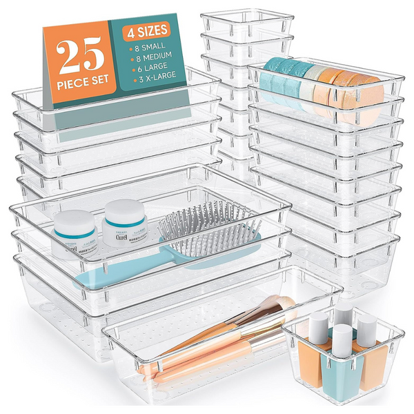 25-Pack Wowbox Clear Plastic 4 Sizes Drawer Organizer Set