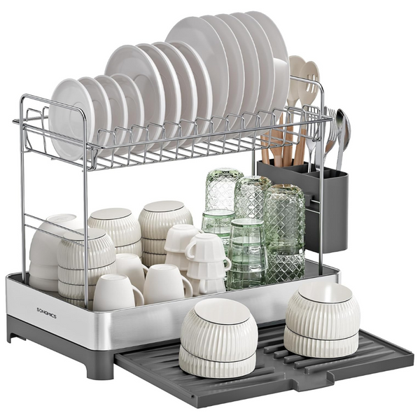 Songmics 2-Tier Expandable Stainless Steel Dish Dryer W/ Utensil Holder