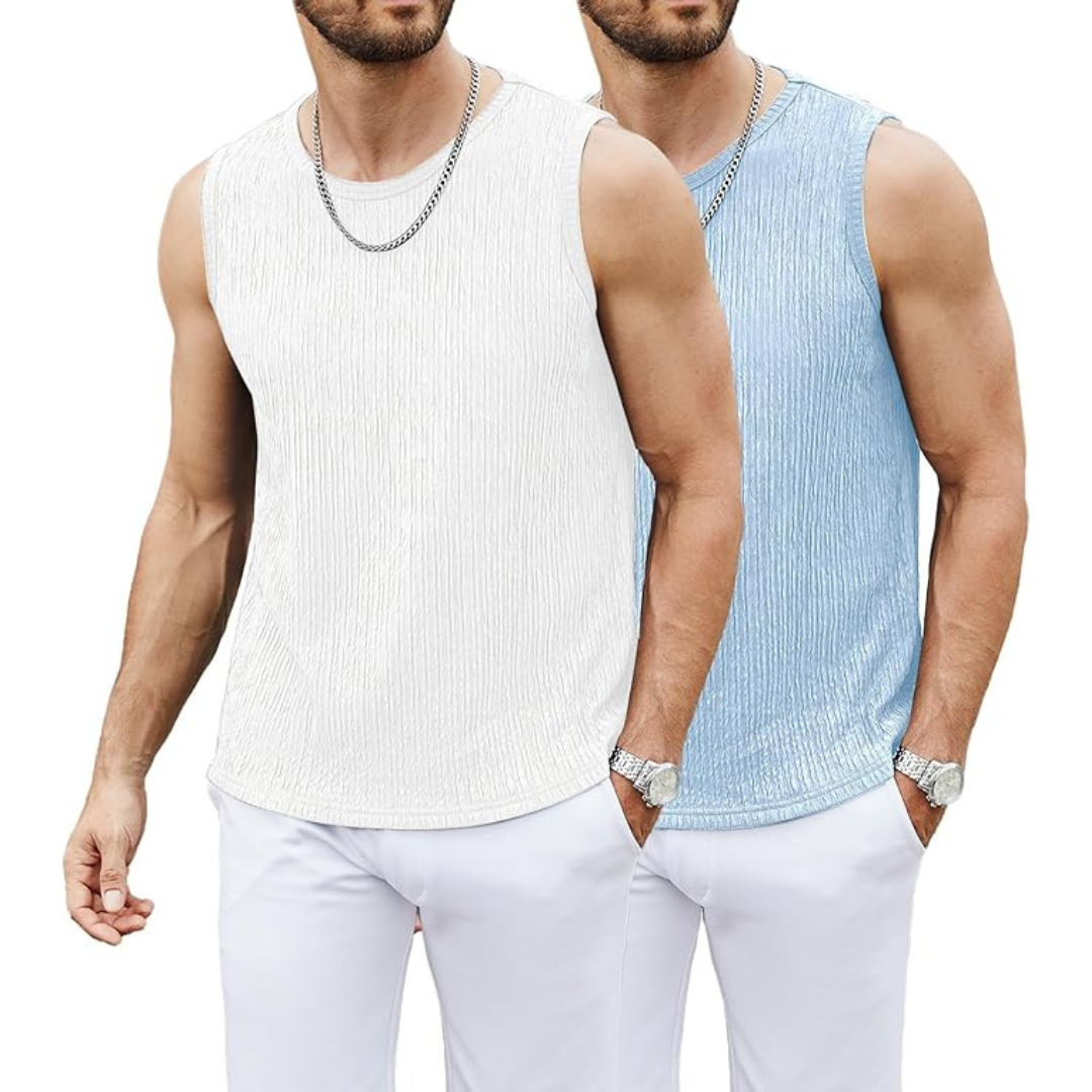 2-Pack Men's Crewneck Sleeveless Knit Stretch Muscle T-Shirts (Various)