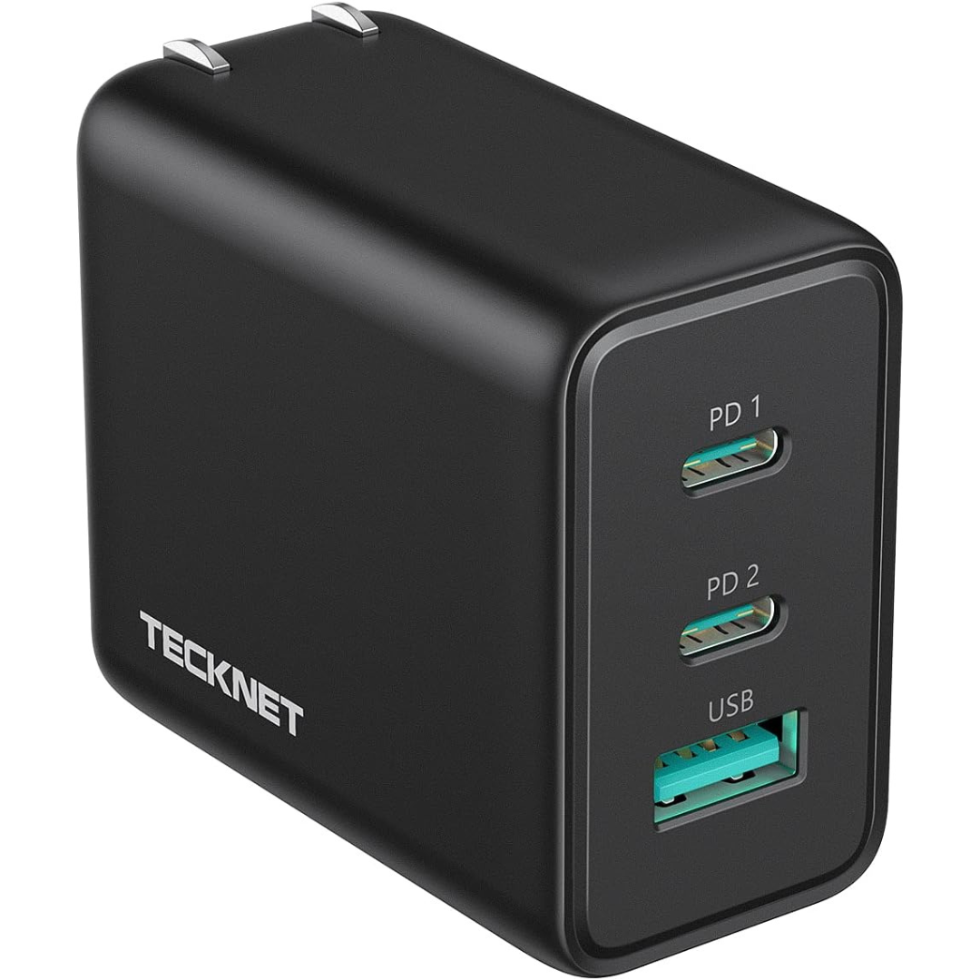 Tecknet 65W PD 3.0 GaN USB-C 3-Port Charger Adapter