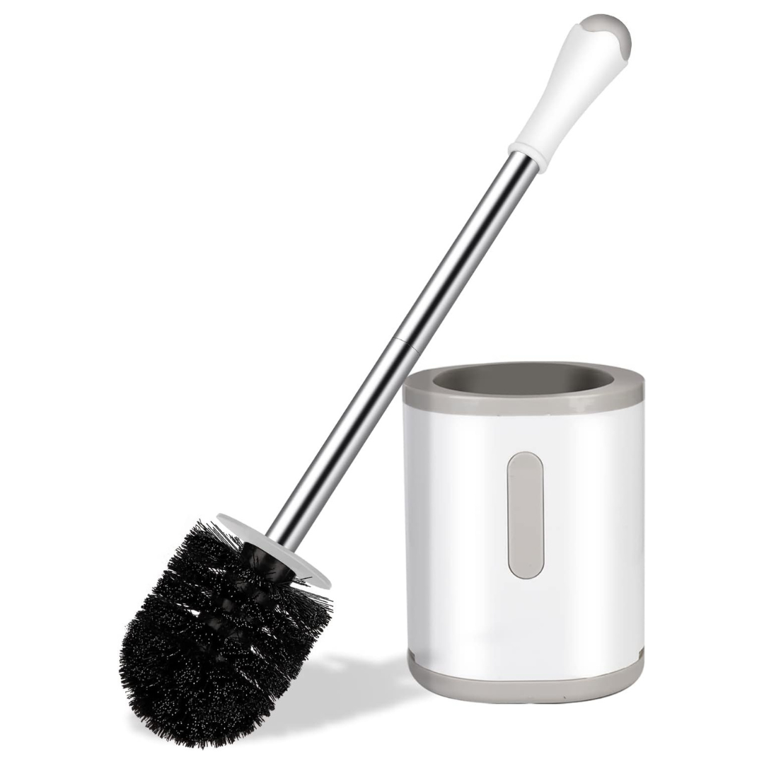 Compact Toilet Brush & Holder With Stainless Steel Handle