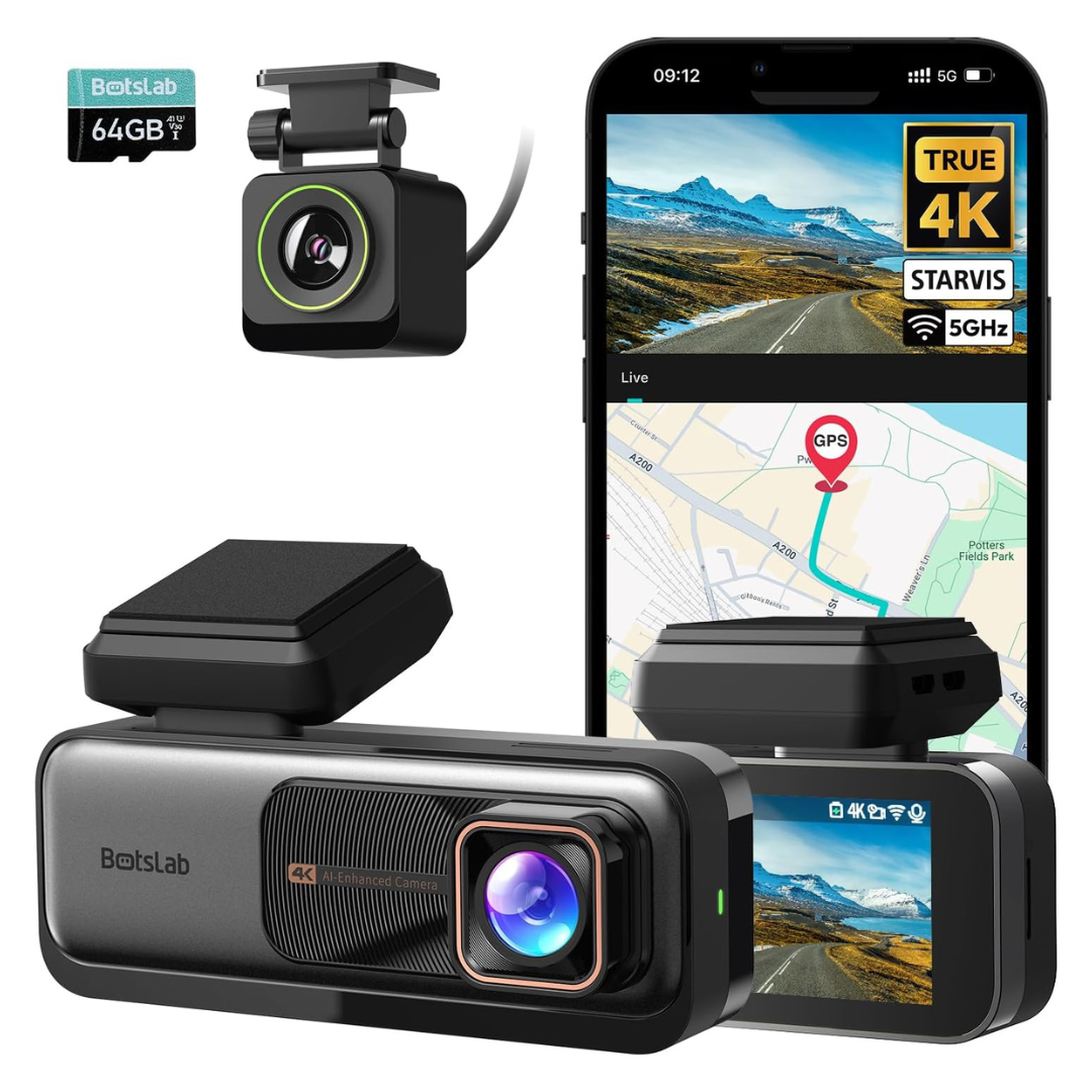 Botslab 4K Front And 2K Rear Dual Dash Cam With ADAS & 64GB Card