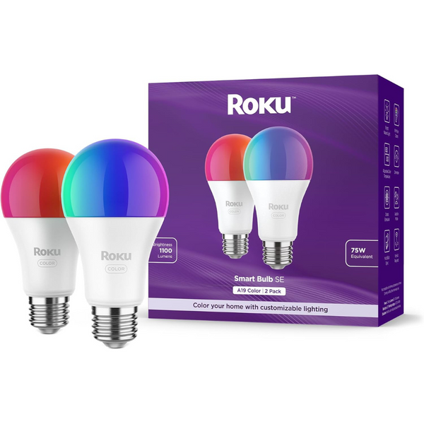 2-Pack Roku Smart WiFi Dimmable A19 Color Light Bulbs