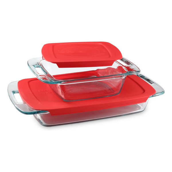 4-Piece Pyrex Extra Large Glass Baking Dish Set W/Lids & Handles