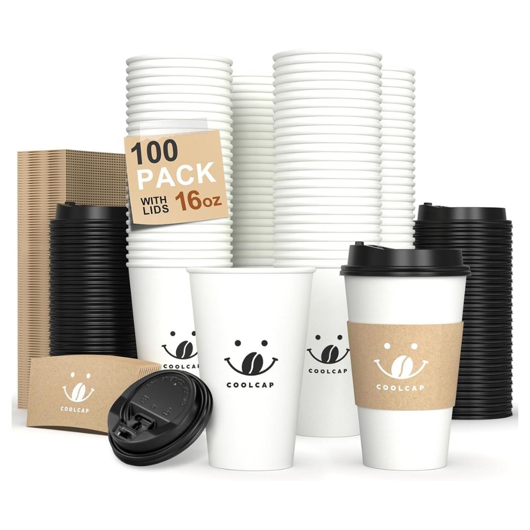 100-Pack 16-Oz Disposable To Go Coffee Cups With Lids