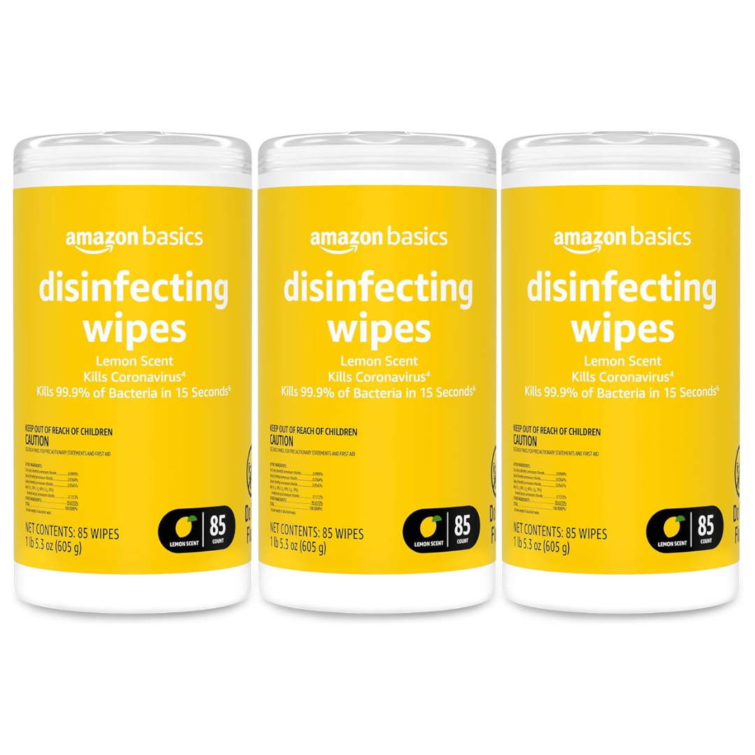 255-Count (3-Packs Of 85) Amazon Basics Disinfecting Wipes