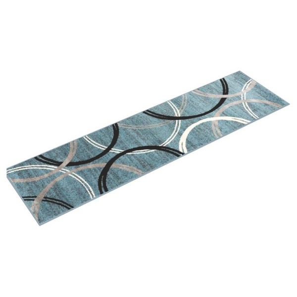 2' x 7' 2" Modern Wavy Circles Design Runner Rug (Blue)