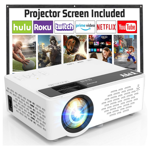 1080P Full HD 5500-Lumens Mini Projector With 100" Projector Screen