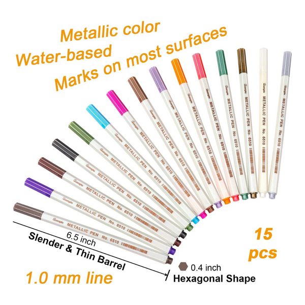 15-Pack Sunshilor Fine Point Metallic Marker Pens