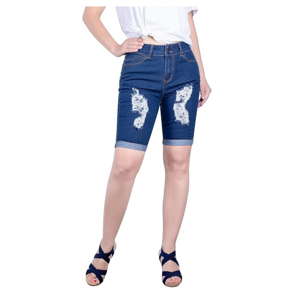 2LUV Women's 5 Pocket Basic Ripped Denim Bermuda Jeans Shorts