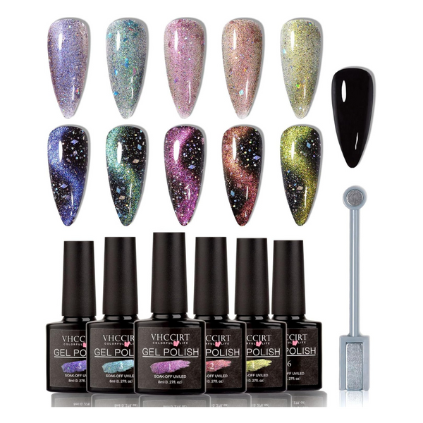 Holographic Cat Eye Gel Nail Polish Sequins Glitter