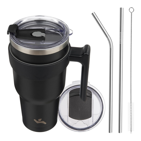 40 Oz Stainless Steel Tumbler With Handle And 2 Straw 2 Lid